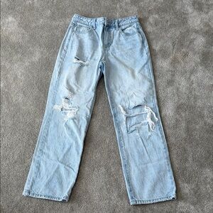 Altar'd State Distressed Light Blue Straight Jeans
